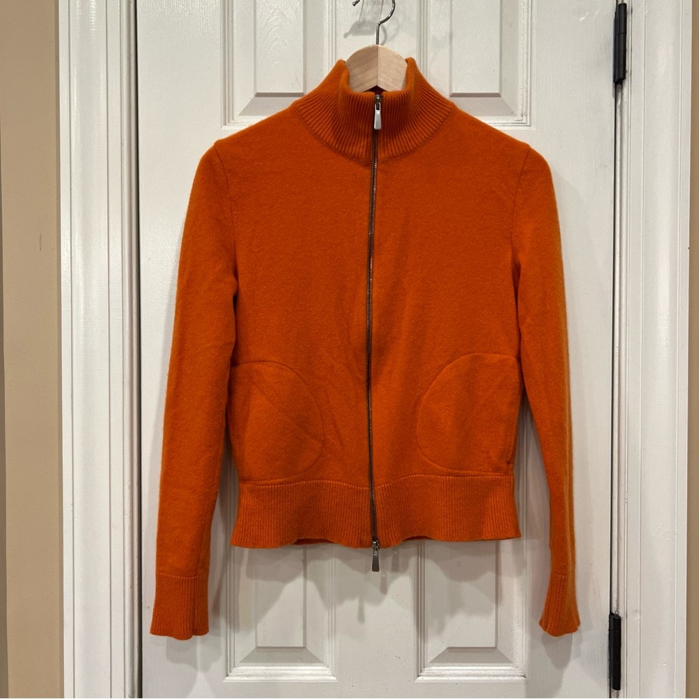 Malo 100% Cashmere Sweater Full Zip 2-Way Zipper Orange Women’s Small Italy
